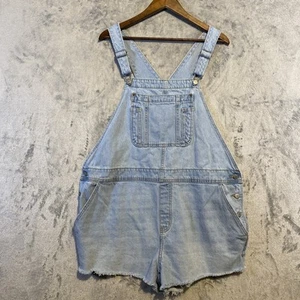 Old Navy Denim Overall Shorts Womens Sz 2X Blue Faded Distressed Country Peasant - Picture 1 of 9