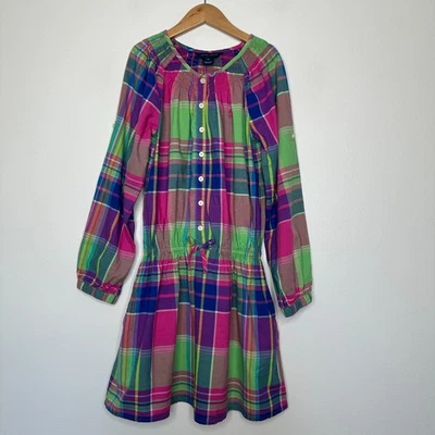 Ralph Lauren Girls Dress Size 10 Plaid Colorful Cotton Polo Pony Preppy School - Image 1 of 4