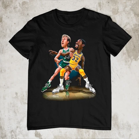 Larry Bird Vs Magic Johnson Caricature T Shirt Gifl Fan Size S To 4XL ZC207 Cover