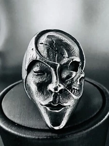 Totenkopf Zwei Gesichter Ring Edelstahl Skull Skelett Schädel Herren Biker R19 - Bild 1 von 5