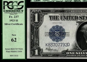 US 1923 1$ SILVER CERTIFICATE Fr#237 PCGS 62 NEW K83707792D (AFJ) - Picture 1 of 4