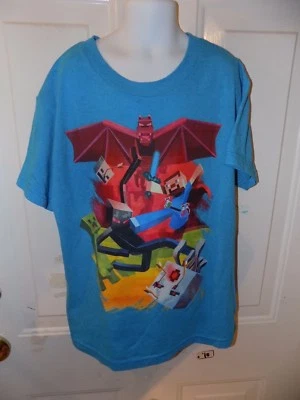 MOJANG MINECRAFT SAM CUBE BATTLE BLUE SHORT SLEEVE SHIRT SIZE M BOY'S EUC - Image 1 of 3