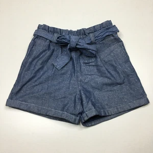 GUESS Blue Silver Shimmer/Glitter Belted Cuffed Hem Logo Shorts Girls sz 12 - Picture 1 of 12