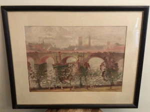 LEONARD RICHMOND ORIGINAL WATERCOLOR LONDON WESTMINSTER BRIDGE SCENE PAINTING - Picture 1 of 9