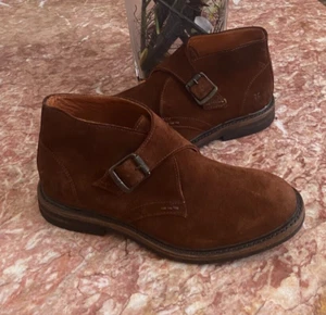 Frye Men's William Monk Chukka Brown Suede Strap Boots Sz 7.5D EUC! Retail $368 - Picture 1 of 10