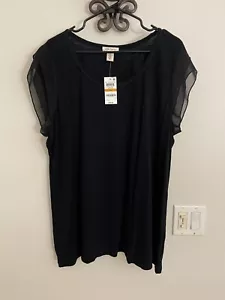 Style & Co Women Black top with Chiffon Sleeves 3x *** NWT *** - Picture 1 of 2