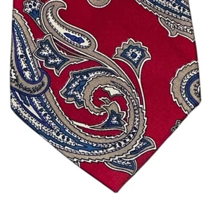 Mens Tie Paisley Red Necktie Classic Vintage - Picture 1 of 10