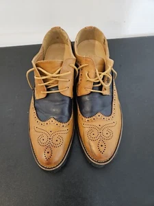 Men's Dress Shoes Wingtip Tan And Blue Size 9 Brown And Blue - Picture 1 of 11
