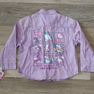 NWT Sanrio Hello Kitty Girls Long Sleeve Denim Button Down Shirt Purple Size S - Picture 1 of 7