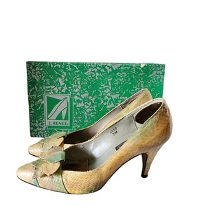 Vintage 80s J Renee Pastel Painted Snakeskin Pumps Shoes Size 7 - Picture 1 of 9