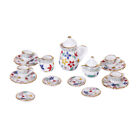 Set 15pcs Dollhouse Miniature Dining Ware Porcelain Tea Set Floral Print