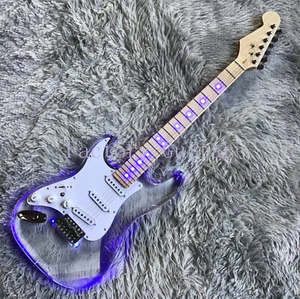 Acrylic Body Blue Led Light Left-handed Electric Guitar Maple Fretboard - Picture 1 of 11