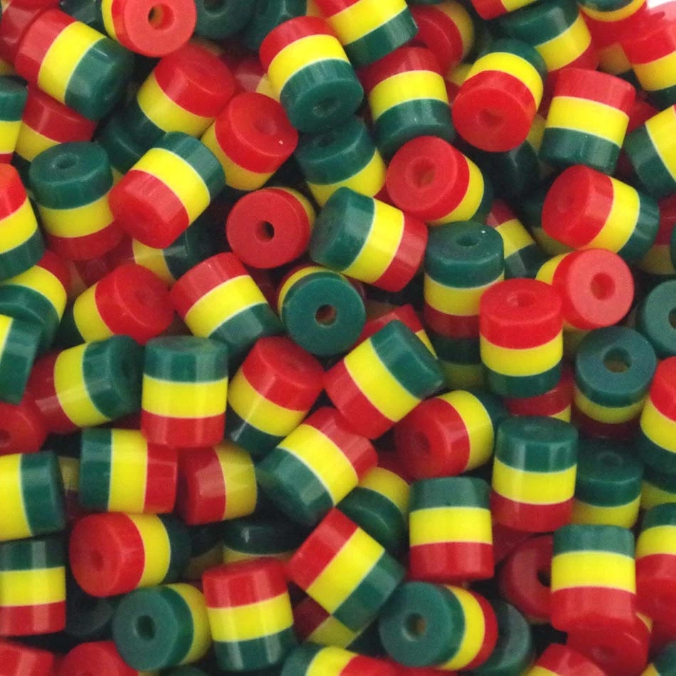 50 x ACRYLIC Tube BEADS CYLINDER RASTA STRIPE  9mm x 8mm JEWELLERY MAKING A20 - Image 1 of 1