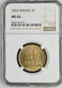 France 2 Francs 1922 NGC MS 64 - Picture 1 of 2