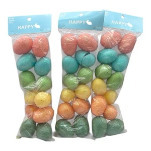 36 Easter Eggs Multi Color "Sugared" Glittered Plastic Fillable 3 Sets Of 12 NEW - Picture 1 of 3