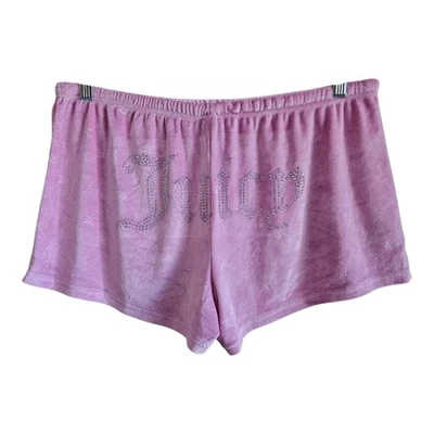 JUICY COUTURE Women's Size XL Velour Shorts Pink Silver Bling Drawstring 34 x 2 - Image 1 of 4