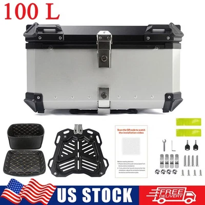 100L Motorcycle Top Box Luggage Storage Case Aluminum Alloy Tail Carrier Trunk - Image 1 of 4