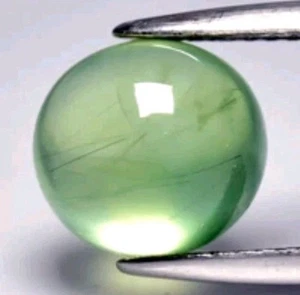 3.99 Ct Duel Polished Round Black Needles In Green Tanzania Prehnite 9.2x8.5x6.0 - Picture 1 of 1