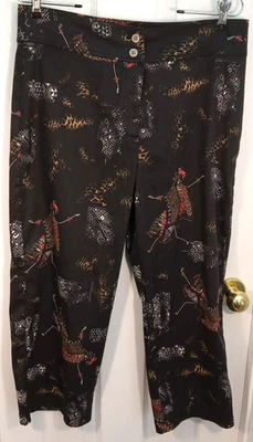 Chico's Capri Pants Women Size 2 (Size 12) Black Print Stretch Casual Zipper - Image 1 of 4