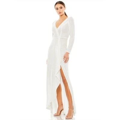 Vestido MAC DUGGAL Talla 14 Vestido de Noche Lentejuelas Manga Larga NUEVO Blanco Cuello en V Foto 1 de 4