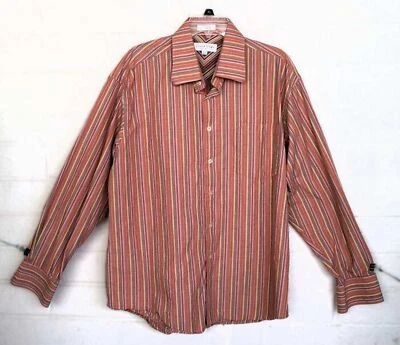 Linea Dome 男式 XL 码香料条纹棉质长袖纽扣前衬衫 — 第 1/4 张图片