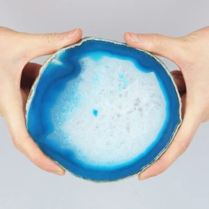 5.2" Sky Blue Agate Coaster Polished Crystal Slice Druzy Geode Home Decor 216g - Picture 1 of 8
