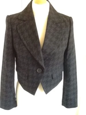 J CREW WOOL FLANNEL CROPPED JACKET BLACK AND GREY HOUNDSTOOTH  NEW 4 US S  - Image 1 of 4