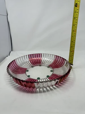 Cuenco de vidrio acanalado rosa y transparente - Plato de caramelo acanalado vintage elegante decoración Foto 1 de 3