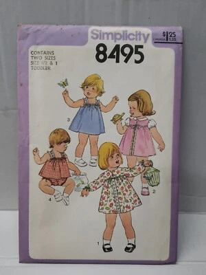 Simplicity Sewing Pattern #8495 Sz 1/2 & 1 Toddler Dress Jumper Top & Panties FF - Image 1 of 4
