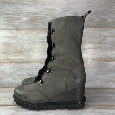 Botas de cuña Patrizia Bonfanti para mujer de piel negra gris nobuck talla EU 40 US 10 Foto 1 de 4