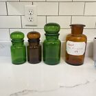 Vintage Emerald Green Brown Glass Apothecary Canister Jars Bubble Lids Set