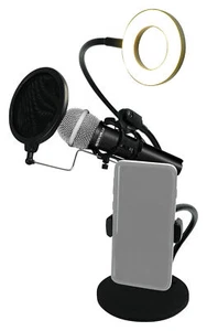 Technical Pro Broadcast Podcast Podcasting LED Selfie Light w/ Mic+Phone Holder - Picture 1 of 12