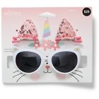 Wishes Kids Kitty Sunglasses & Clips Set - White & Pink