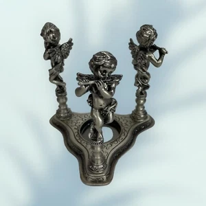Cast Metal Votive Candle Holder With Three Musician Cherubs - Picture 1 of 5