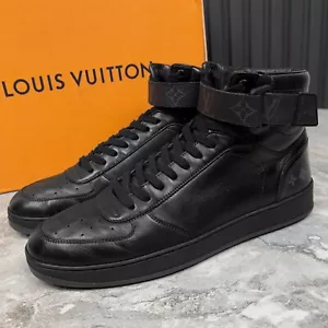 Louis Vuitton Rivoli High Top Monogram Sneaker Black Leather 8 LV 9 US 42 EUR - Picture 1 of 13