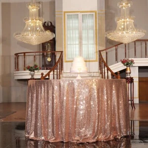 Rose Gold Sequin Tablecloth Round 108" Table Linen For Events Exhibitions Celebr - Picture 1 of 5