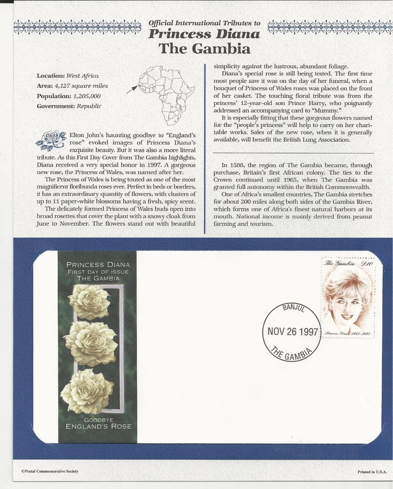 THE GAMBIA, # 2014 PRINCESA DIANA MEMORIAL Primer Día Cubierta (3972) Foto 1 de 1