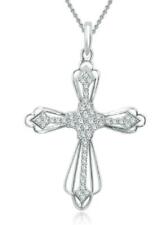 I1 G 0.75 Ct Round Diamond Designer Cross Pendant Necklace 14K Solid White Gold