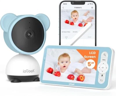 5" ieGeek 1080P Babyphone mit Kamera WLAN 355° PTZ Baby Monitor Temperatursensor - Bild 1 von 4