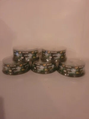 Five 15 count PHILIPS DVD+R RW DVDR 1-4x 75 Discs Blank Media 4.7GB 120Min New - Image 1 of 4