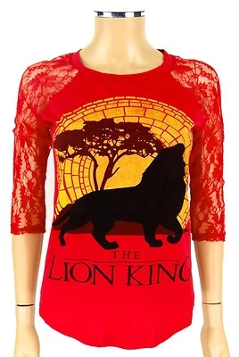 DISNEY Top EL REY LEÓN Juniors PEQUEÑO 3-5 Rojo Encaje Mangas Película Camisa Algodón Foto 1 de 4