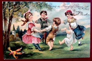 Happy Children play Ring a Ring of Roses - Embossed 1908 - Picture 1 of 2