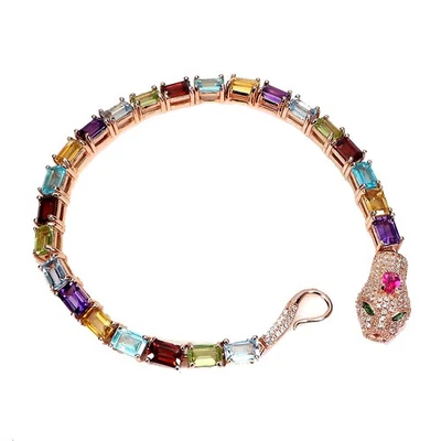 925 Sterling Silver Bracelet Octagon Citrine 6x4mm Topaz Cobra Gemstone 7.5in - Image 1 of 4