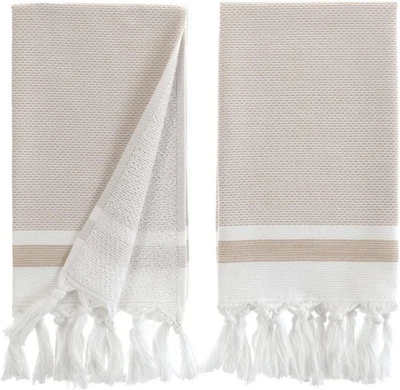 sea me at home Turkish Hand Towels for Bathroom, 14 x 30 Inches, Beige  - Image 1 of 4
