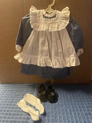 American Girl Samantha Vintage Play Dress Pinafore Apron Shoes & Lace Stockings - Image 1 of 4