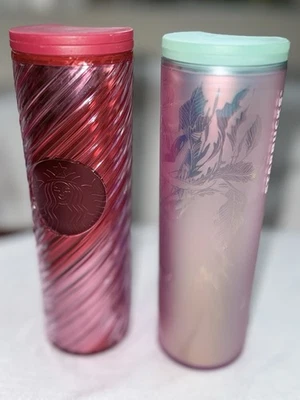 2 tazas Starbucks To Go vaso iridiscente suave sirena 2022 rojo remolino 16 oz Foto 1 de 4