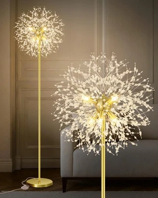 Crystal Floor Lamp for Living Room, Standing Lamp with On/Off Foot Switch, Mi... - Image 1 of 4