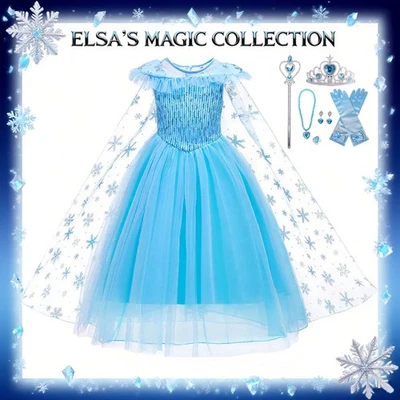 Princess Elsa Costume Girls Frozen Fancy Dress Birthday Party Cosplay OutfitGift - Image 1 of 4
