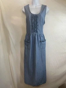 Vtg Denim Dress 14 L Sleeveless Long Maxi Prairie Boho Gypsy Button Front 90s - Picture 1 of 10