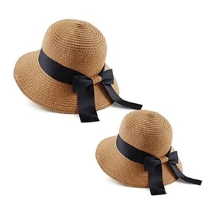 Women,Little Girls Straw Sun Hat Summer Beach Cap Foldable Visor Floppy Hats - Picture 1 of 6